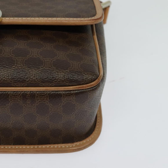 CELINE Macadam Canvas Circle Shoulder Bag PVC Leather Brown Gold Auth 118034