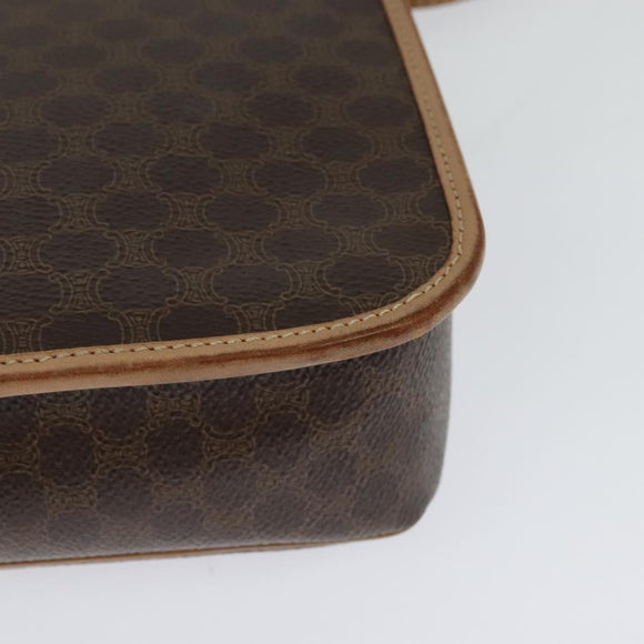 CELINE Macadam Canvas Circle Shoulder Bag PVC Leather Brown Gold Auth 118034
