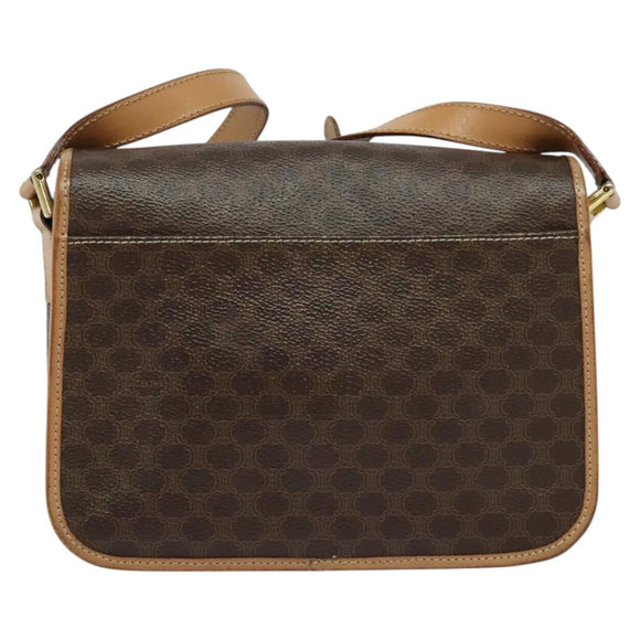 CELINE Macadam Canvas Circle Shoulder Bag PVC Leather Brown Gold Auth 118034