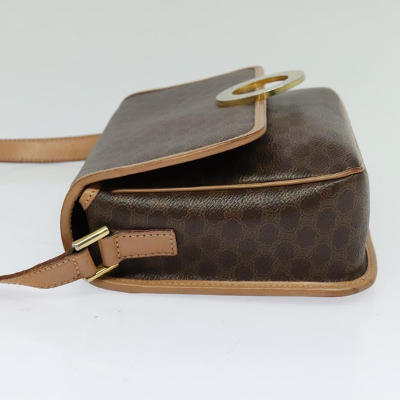 CELINE Macadam Canvas Circle Shoulder Bag PVC Leather Brown Gold Auth 118034