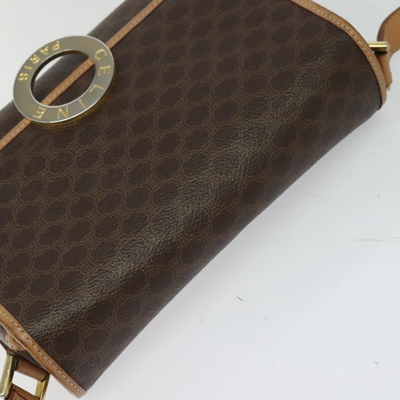 CELINE Macadam Canvas Circle Shoulder Bag PVC Leather Brown Gold Auth 118034