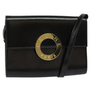 CELINE Circle Shoulder Bag Leather Black Gold Auth 118035-1