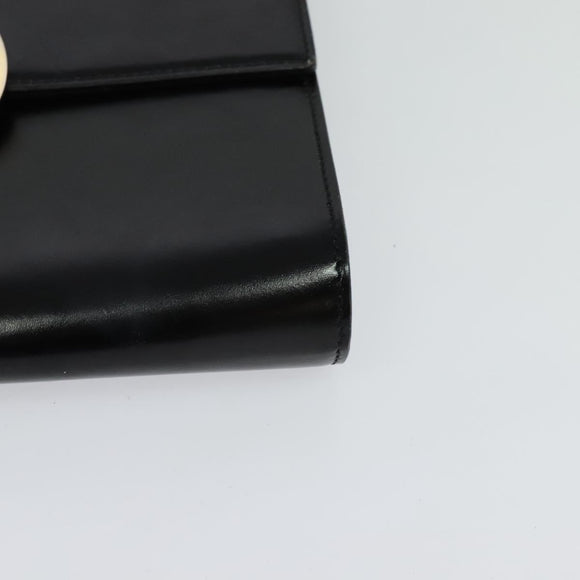 CELINE Circle Shoulder Bag Leather Black Gold Auth 118035