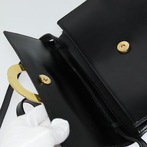 CELINE Circle Shoulder Bag Leather Black Gold Auth 118035