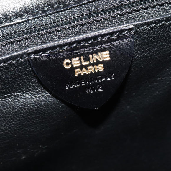 CELINE Circle Shoulder Bag Leather Black Gold Auth 118035