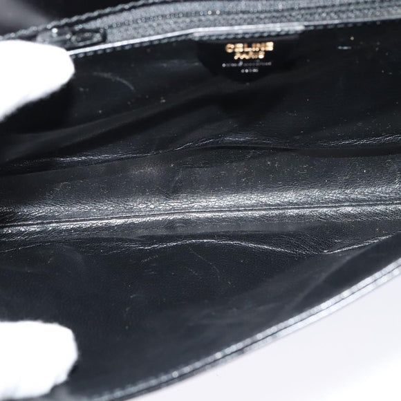 CELINE Circle Shoulder Bag Leather Black Gold Auth 118035