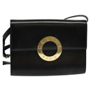 CELINE Circle Shoulder Bag Leather Black Gold Auth 118035-13