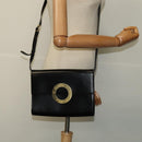 CELINE Circle Shoulder Bag Leather Black Gold Auth 118035-20