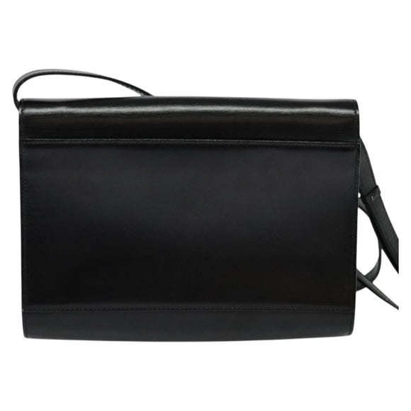 CELINE Circle Shoulder Bag Leather Black Gold Auth 118035