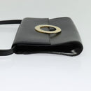 CELINE Circle Shoulder Bag Leather Black Gold Auth 118035-3
