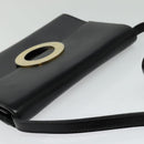 CELINE Circle Shoulder Bag Leather Black Gold Auth 118035-6