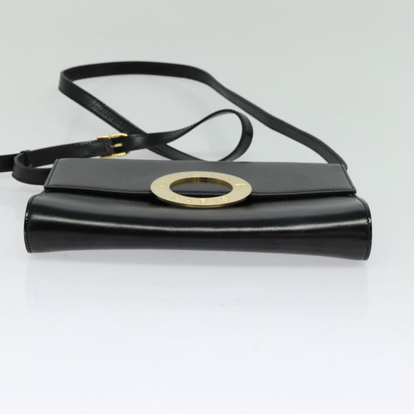CELINE Circle Shoulder Bag Leather Black Gold Auth 118035