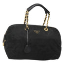 PRADA Chain Shoulder Bag Nylon Black Gold Auth 118044-1