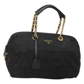 PRADA Chain Shoulder Bag Nylon Black Gold Auth 118044