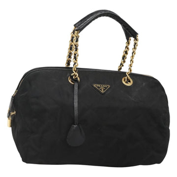 PRADA Chain Shoulder Bag Nylon Black Gold Auth 118044