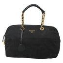 PRADA Chain Shoulder Bag Nylon Black Gold Auth 118044-13