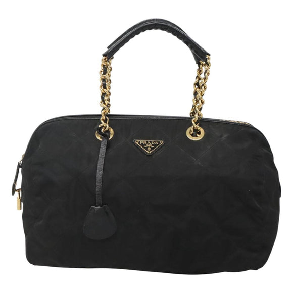 PRADA Chain Shoulder Bag Nylon Black Gold Auth 118044