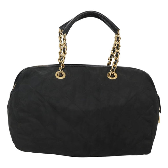 PRADA Chain Shoulder Bag Nylon Black Gold Auth 118044