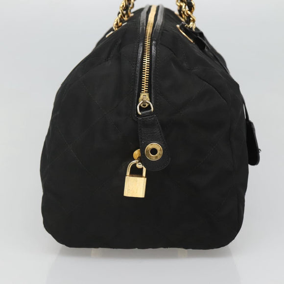 PRADA Chain Shoulder Bag Nylon Black Gold Auth 118044