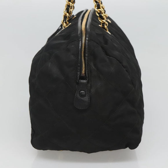 PRADA Chain Shoulder Bag Nylon Black Gold Auth 118044