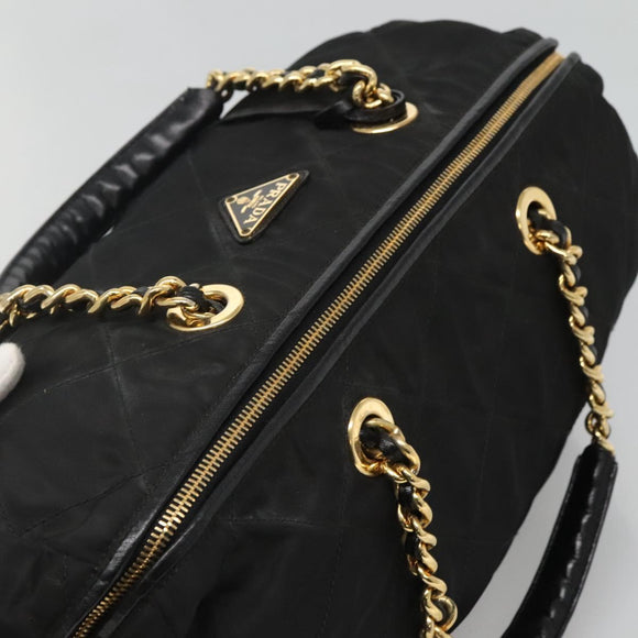 PRADA Chain Shoulder Bag Nylon Black Gold Auth 118044