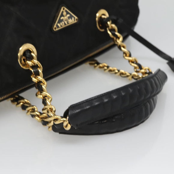 PRADA Chain Shoulder Bag Nylon Black Gold Auth 118044