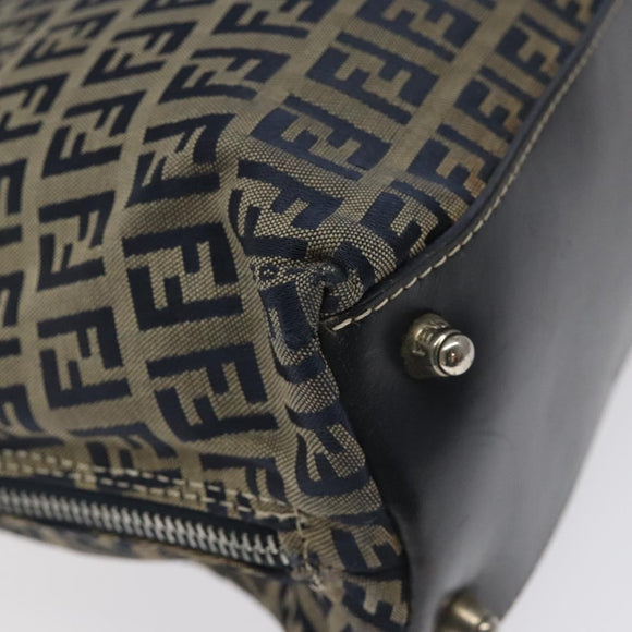 FENDI Zucchino Canvas Hand Bag Navy Silver Auth 118049