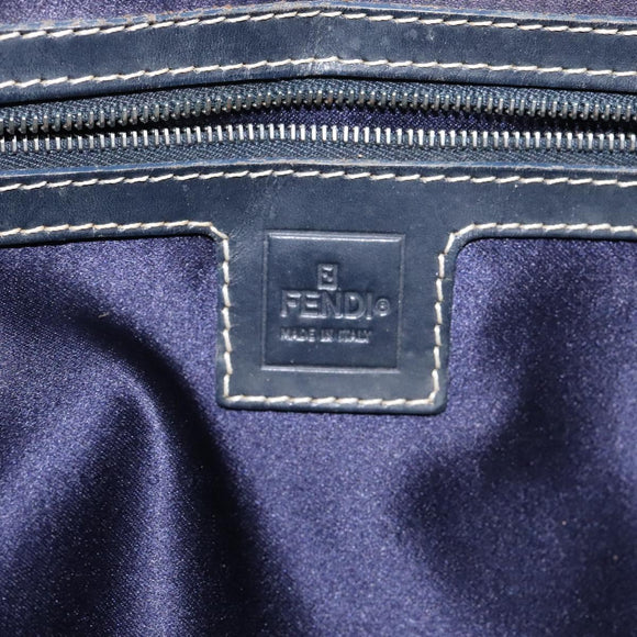 FENDI Zucchino Canvas Hand Bag Navy Silver Auth 118049