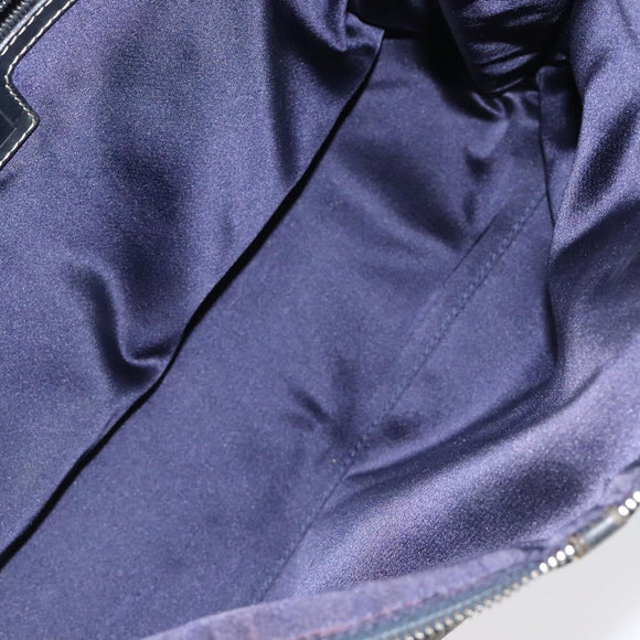 FENDI Zucchino Canvas Hand Bag Navy Silver Auth 118049