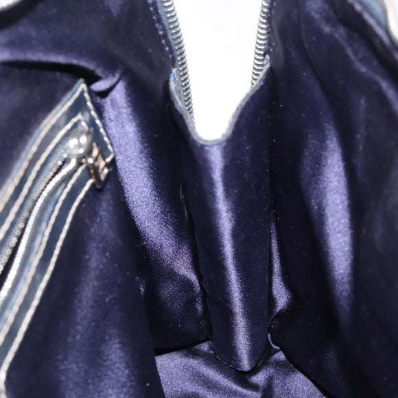 FENDI Zucchino Canvas Hand Bag Navy Silver Auth 118049