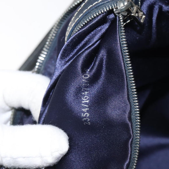 FENDI Zucchino Canvas Hand Bag Navy Silver Auth 118049