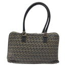 FENDI Zucchino Canvas Hand Bag Navy Silver Auth 118049-2