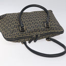 FENDI Zucchino Canvas Hand Bag Navy Silver Auth 118049-6