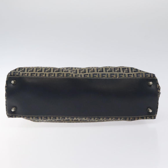 FENDI Zucchino Canvas Hand Bag Navy Silver Auth 118049