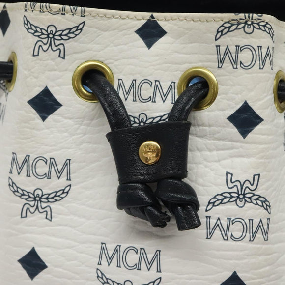 MCM Logogram Vicetos Shoulder Bag PVC Leather White Gold Auth 118053