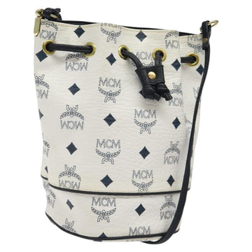 MCM Logogram Vicetos Shoulder Bag PVC Leather White Gold Auth 118053