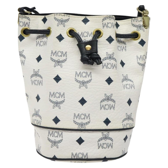 MCM Logogram Vicetos Shoulder Bag PVC Leather White Gold Auth 118053