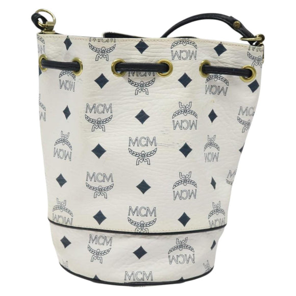MCM Logogram Vicetos Shoulder Bag PVC Leather White Gold Auth 118053