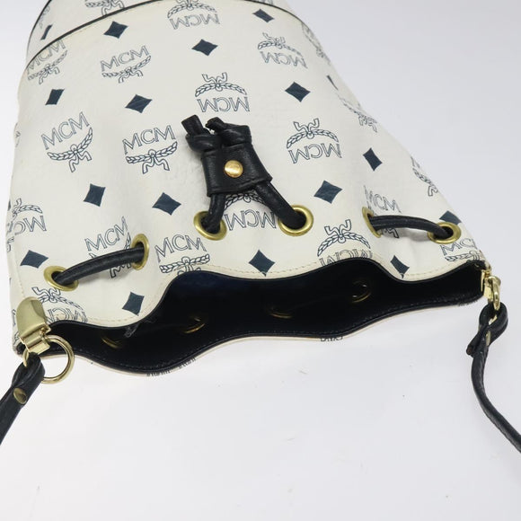 MCM Logogram Vicetos Shoulder Bag PVC Leather White Gold Auth 118053