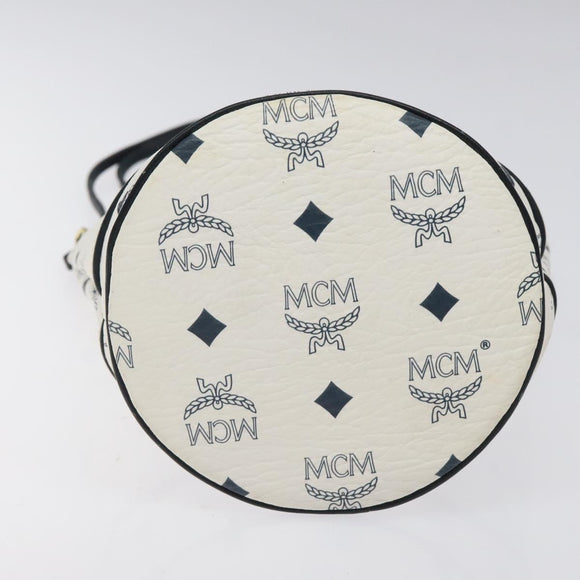 MCM Logogram Vicetos Shoulder Bag PVC Leather White Gold Auth 118053