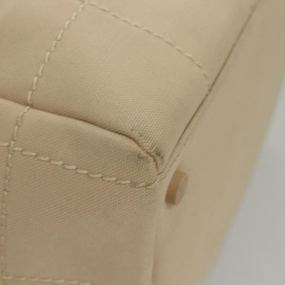 CHANEL Choco Bar Hand Bag Canvas Beige CC Auth 118066