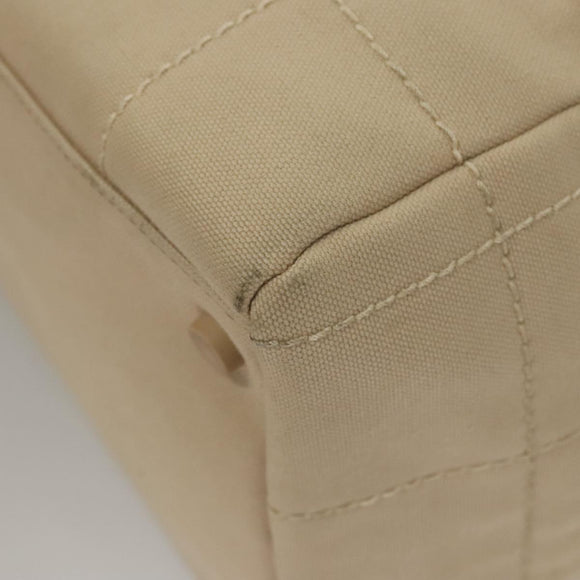 CHANEL Choco Bar Hand Bag Canvas Beige CC Auth 118066