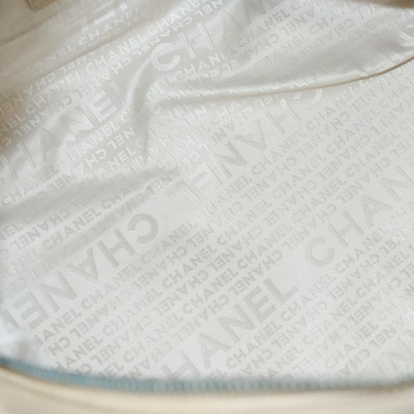 CHANEL Choco Bar Hand Bag Canvas Beige CC Auth 118066