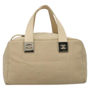 CHANEL Choco Bar Hand Bag Canvas Beige CC Auth 118066-13