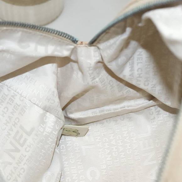 CHANEL Choco Bar Hand Bag Canvas Beige CC Auth 118066