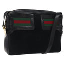 GUCCI Web Sherry Line Shoulder Bag Suede Black Gold Red Auth 118069-1