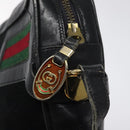 GUCCI Web Sherry Line Shoulder Bag Suede Black Gold Red Auth 118069-14