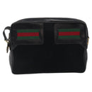 GUCCI Web Sherry Line Shoulder Bag Suede Black Gold Red Auth 118069-2