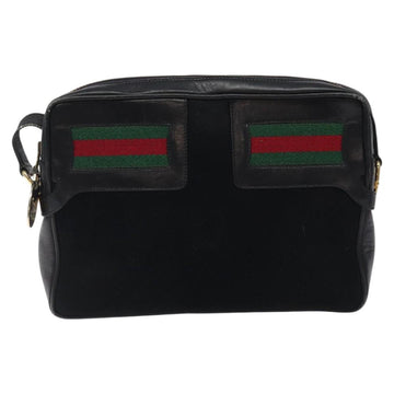 GUCCI Web Sherry Line Shoulder Bag Suede Black Gold Red Auth 118069 - 0