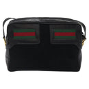 GUCCI Web Sherry Line Shoulder Bag Suede Black Gold Red Auth 118069-3